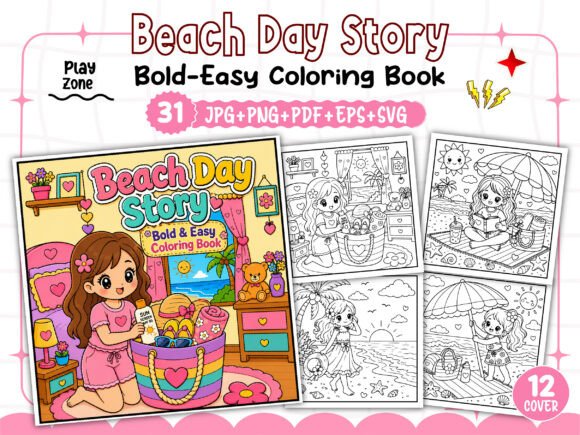 Beach Day Story Coloring Book: A Creative Escape for All Ages