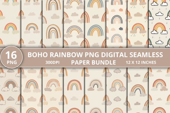 Boho Rainbow PNG Digital Paper Bundle