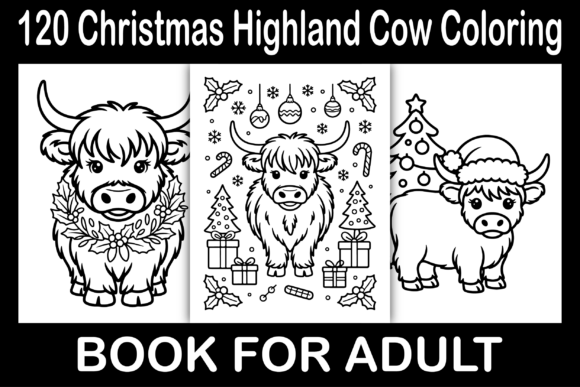Christmas Highland Cow Coloring Pages