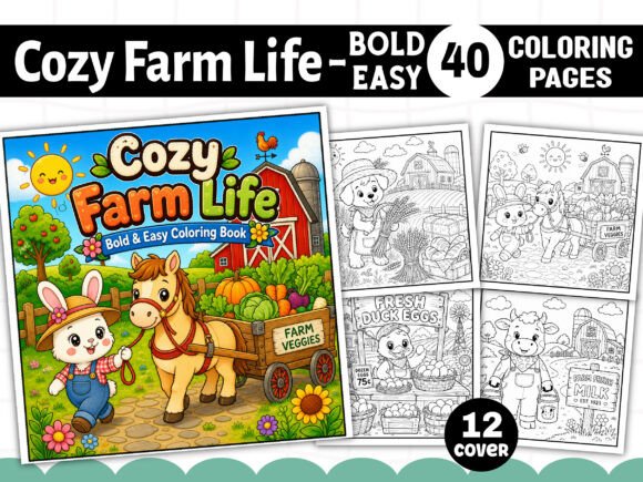 Cozy Farm Life Bold Easy Coloring Book: A Creative Escape for All Skill Levels