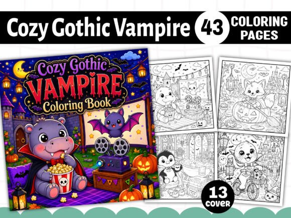 Cozy Gothic Vampire Coloring Book Pages