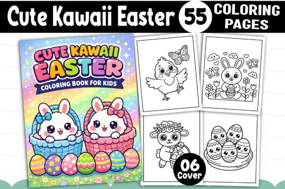 Cute Kawaii Easter Coloring Book Kids
