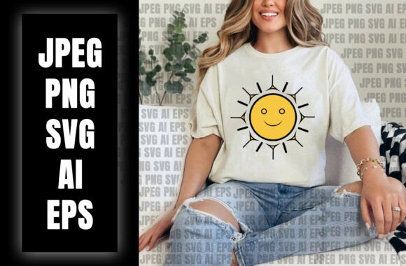 Smiling Sun Character with Rays T-shirt for POD and KDP Business