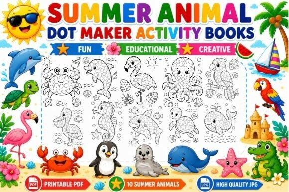 Summer Animal Dot Marker Coloring Pages